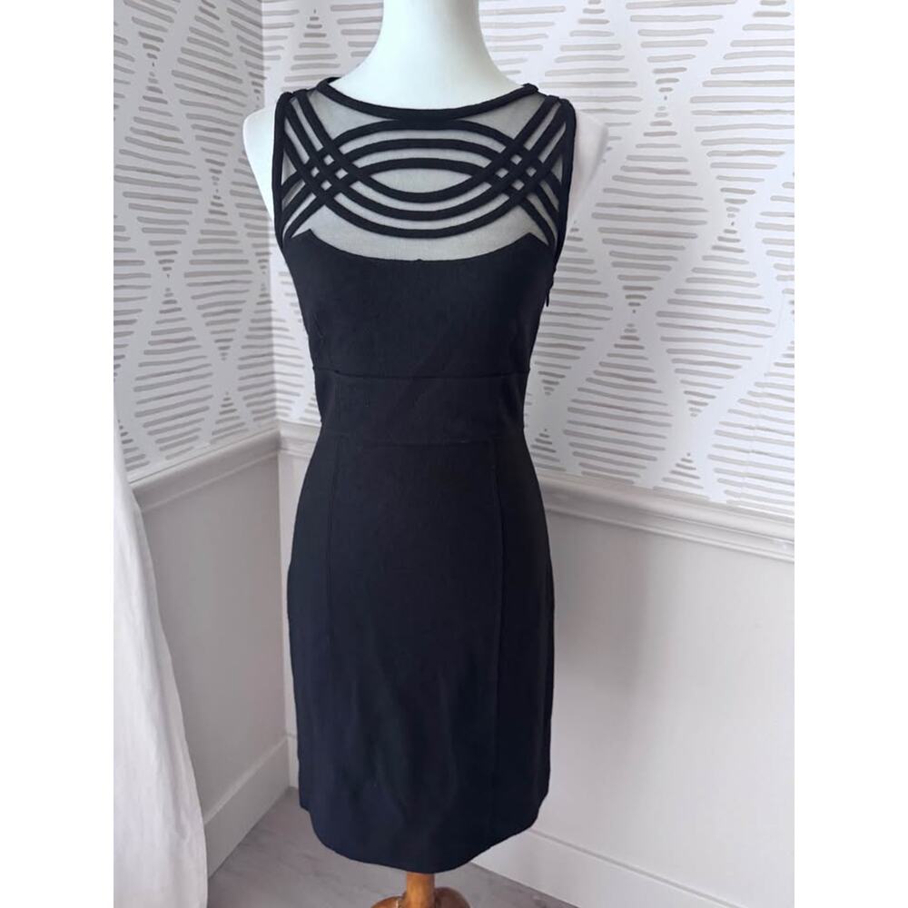 Susana Monaco Women’s Small Black Felt & Mesh Arched Geometric Bodycon Dress - Picture 2 of 10